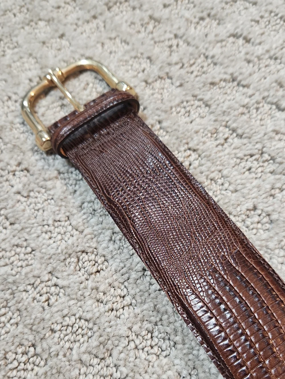 Mark Shale Reptile Embossed Textured Brown Leather Belt Gold Buckle Size Medium